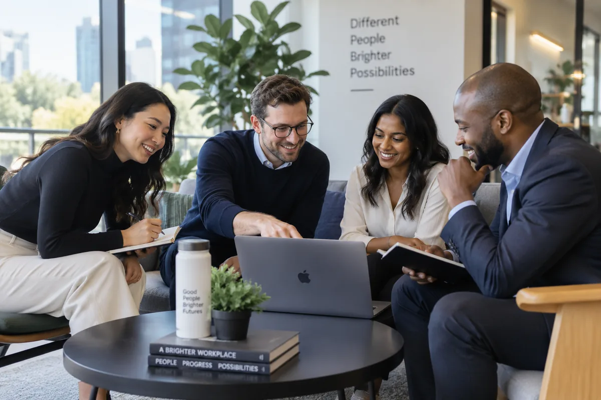 Professionals collaborating during a career and recruiting discussion