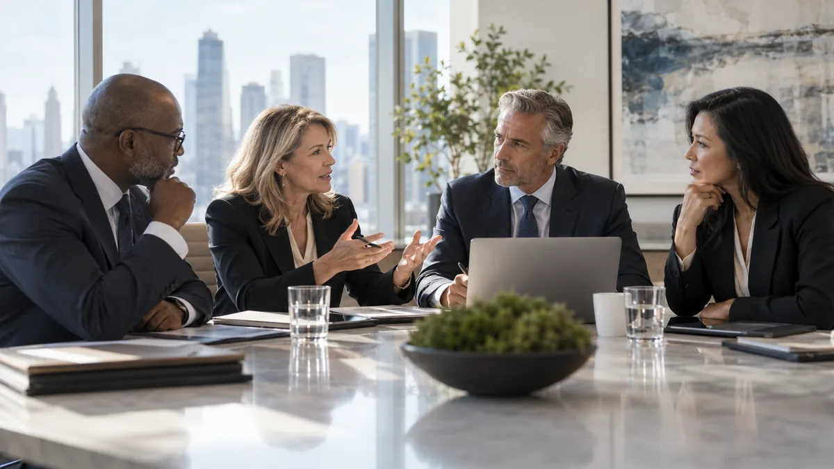 Senior executives discussing leadership and business strategy